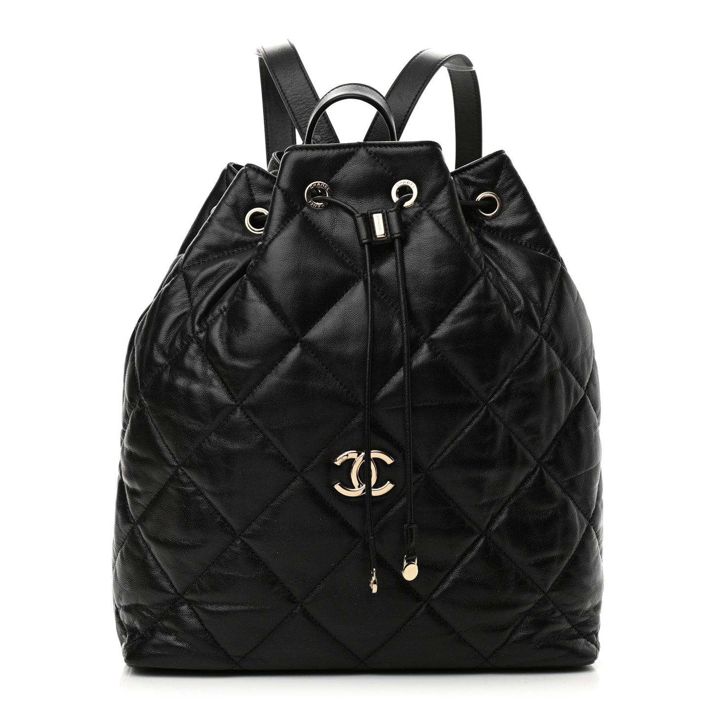 Lambskin Quilted Drawstring Backpack Black