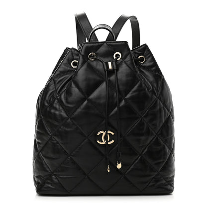 Chanel Lambskin Quilted Drawstring Backpack Black 1 of 12