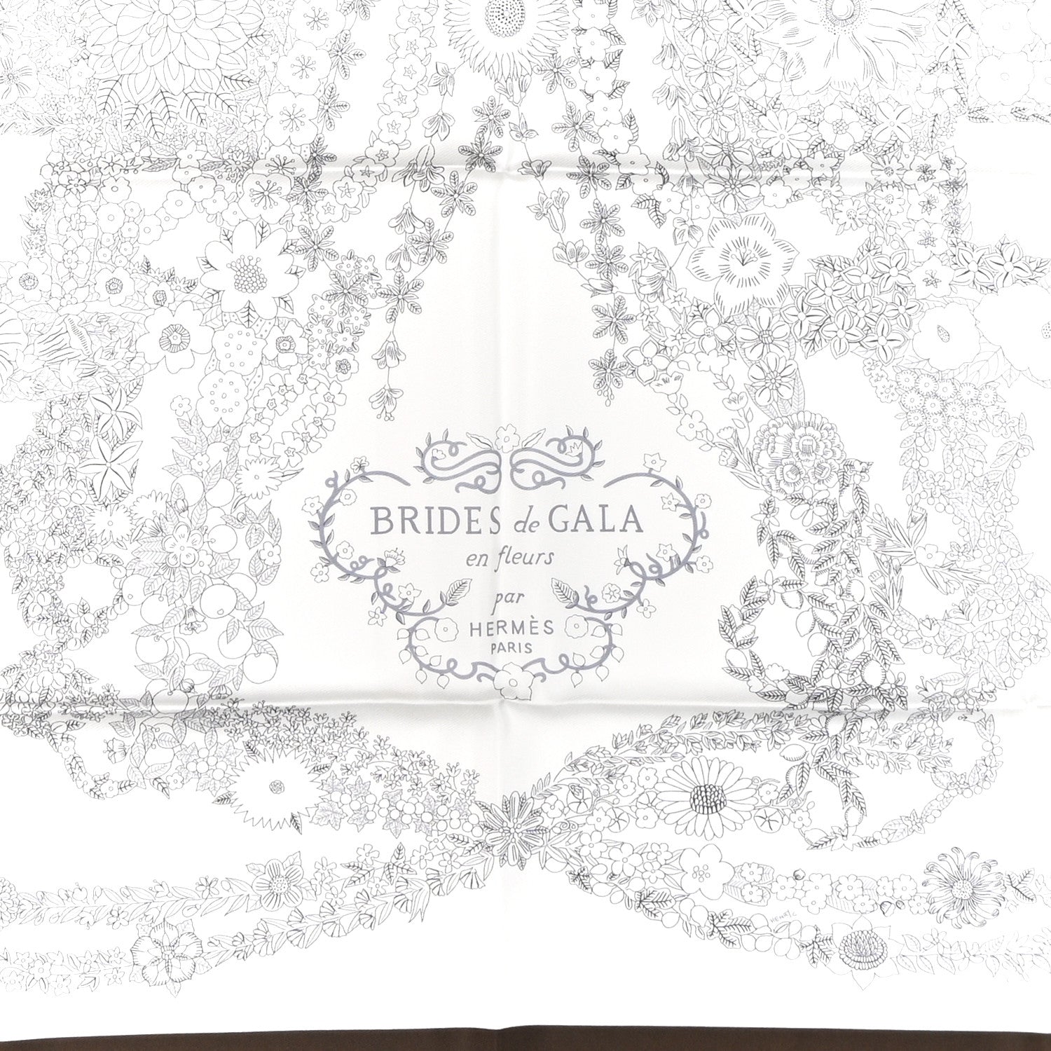 Hermes Silk Brides De Gala En Fleurs Scarf 90 Ebene White Gris Anthracite 2 of 4