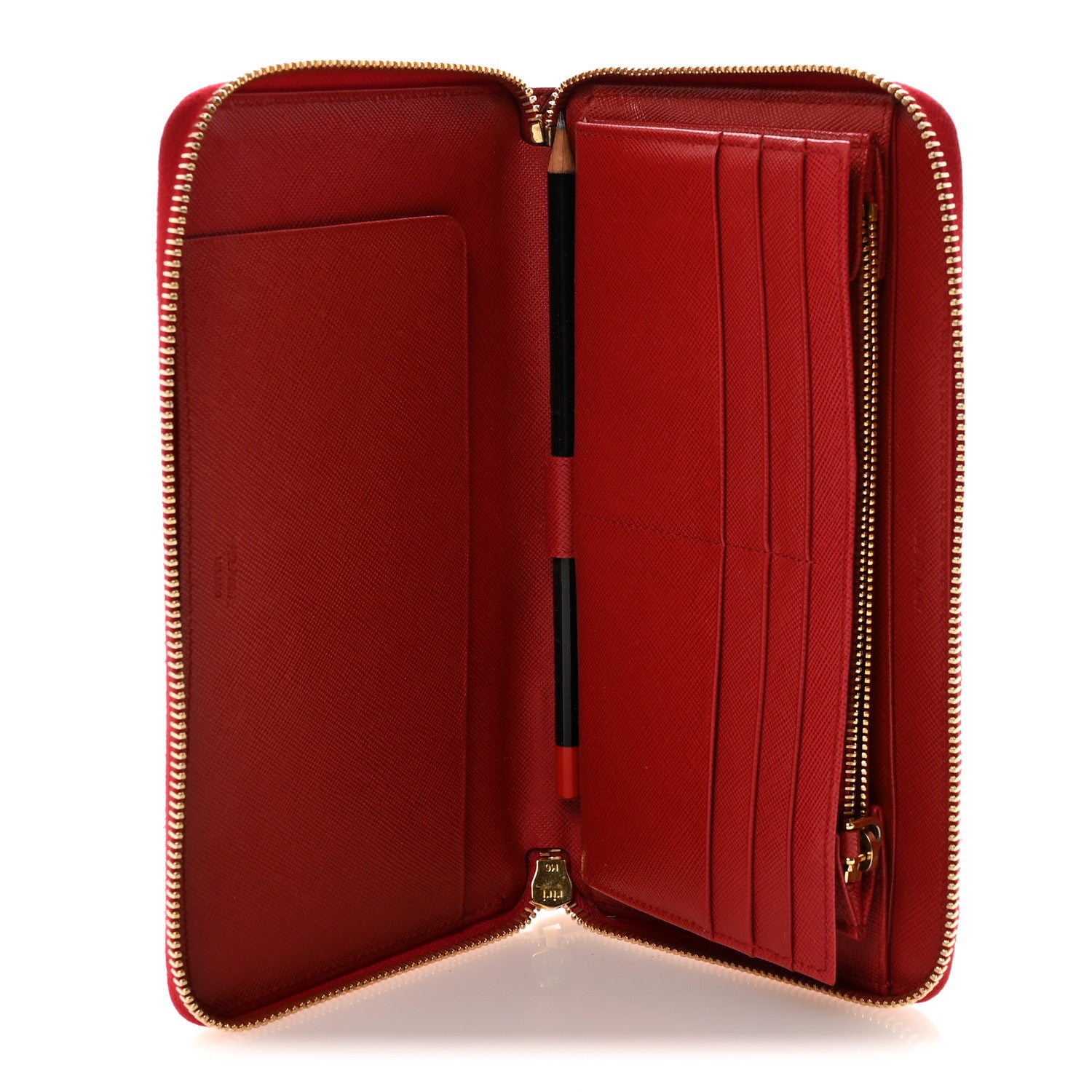 Prada Saffiano Triangle Large Zip Around Travel Wallet Fuoco 5 of 8