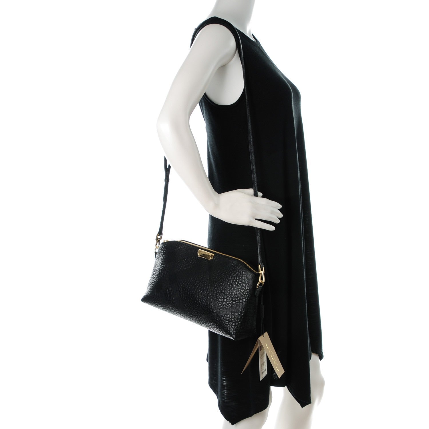 Burberry Signature Grain Calfskin Check Embossed Small Chichester Crossbody Clutch Bag Black 2 of 8