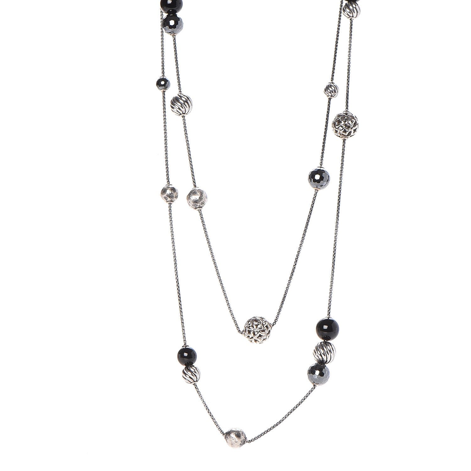 David Yurman Sterling Silver Black Onyx Hematite Elements Station Necklace 1 of 7