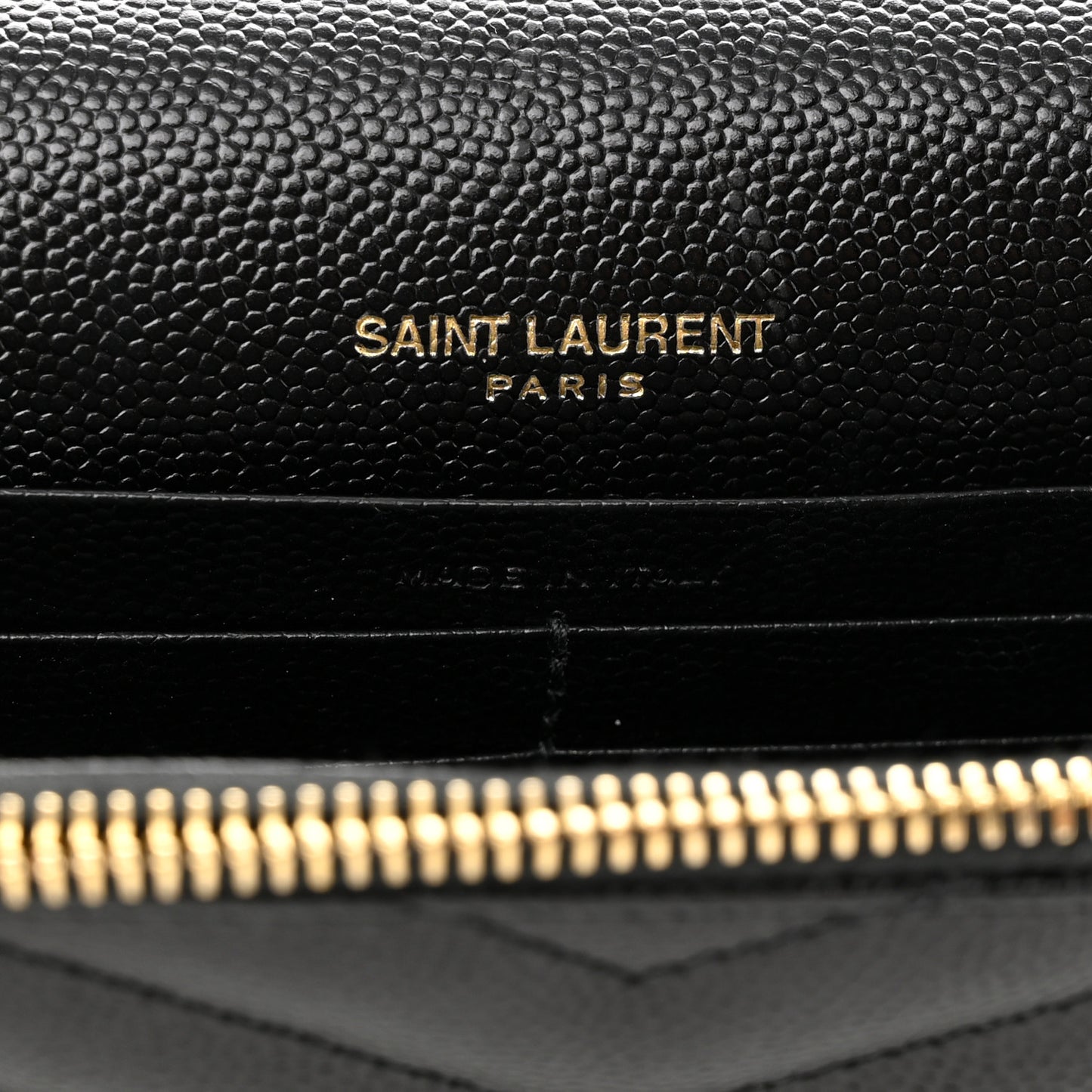 Grain De Poudre Matelasse Chevron Monogram Envelope Chain Wallet Black