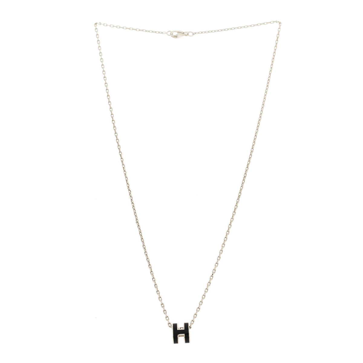 Hermes Lacquered Palladium Mini Pop H Pendant Necklace Black 3 of 6