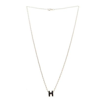 Hermes Lacquered Palladium Mini Pop H Pendant Necklace Black 3 of 6