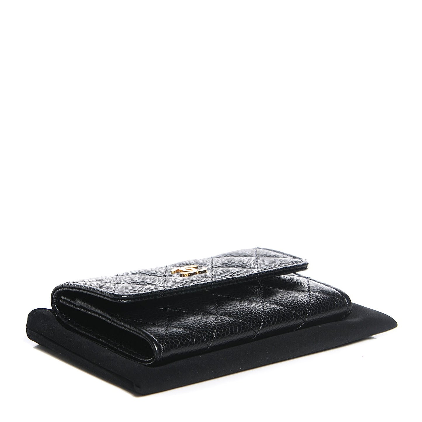 Caviar Quilted Flap Card Holder Black
