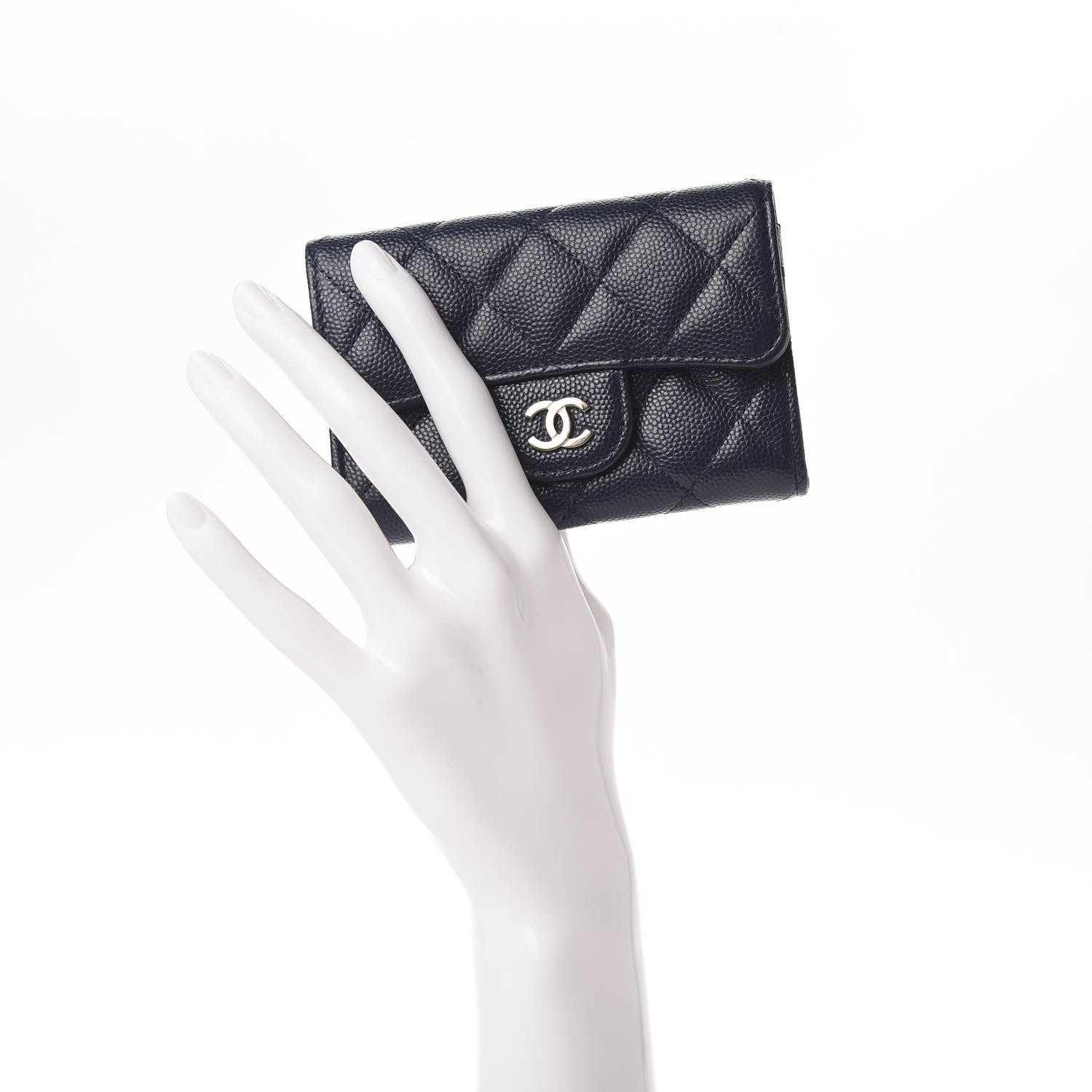 Chanel Caviar Quilted Flap Card Holder Wallet Navy Blue 2 of 9