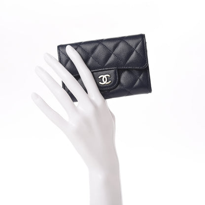 Chanel Caviar Quilted Flap Card Holder Wallet Navy Blue 2 of 9