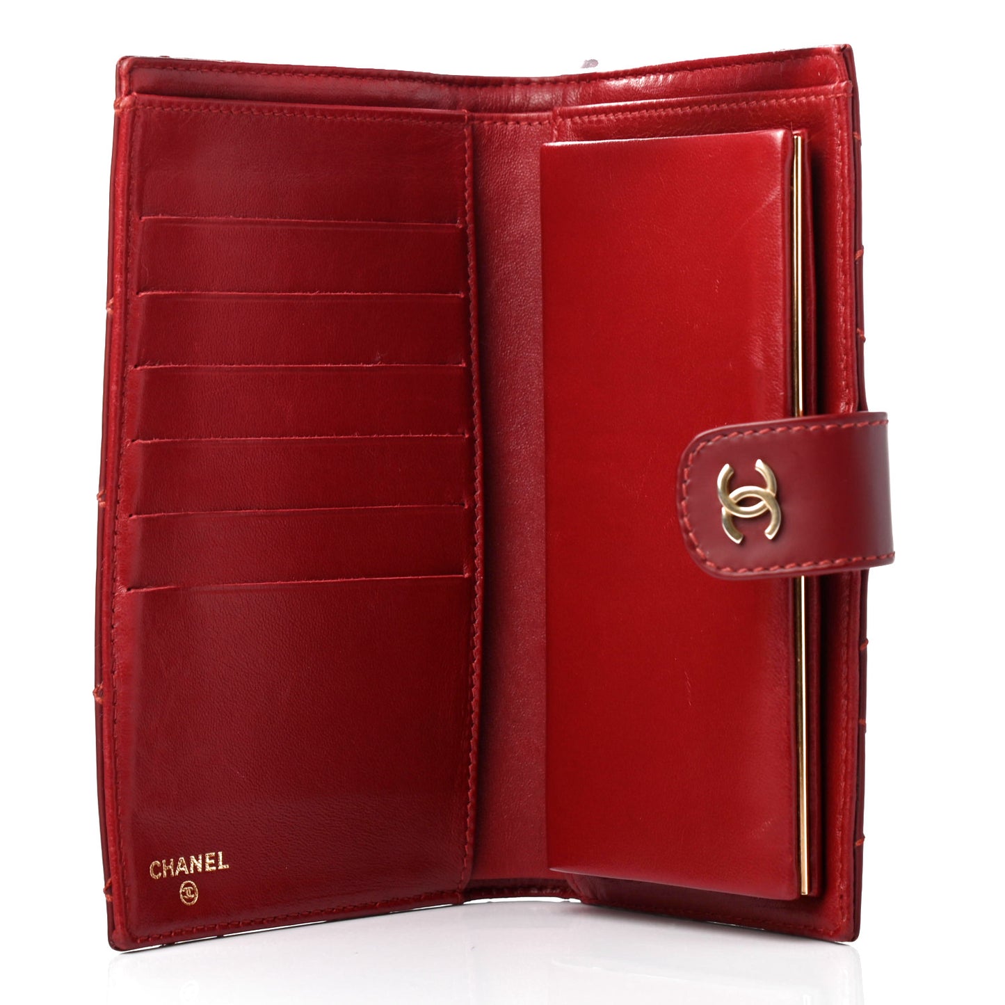 Calfskin Diamond Stitched French Wallet Red