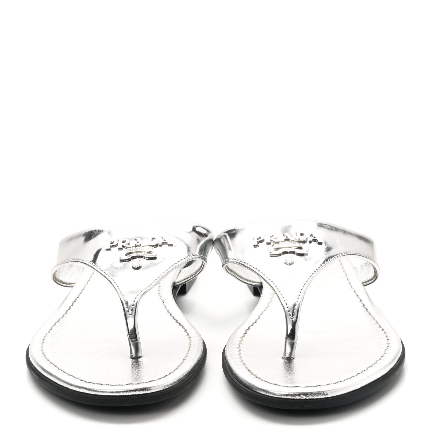 Metallic Calfskin Logo Thong Sandals 37 Silver