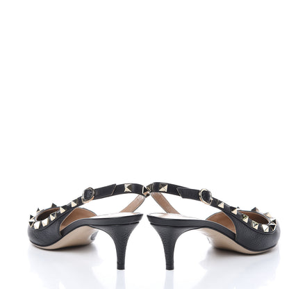 Valentino Garavani Pebbled Calfskin Rockstud Half D'Orsay Slingback 50mm Pumps 36 Black 5 of 13