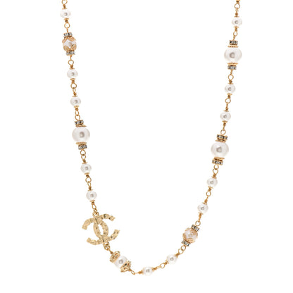 Chanel Pearl Crystal Textured CC Short Necklace Gold 1 of 5