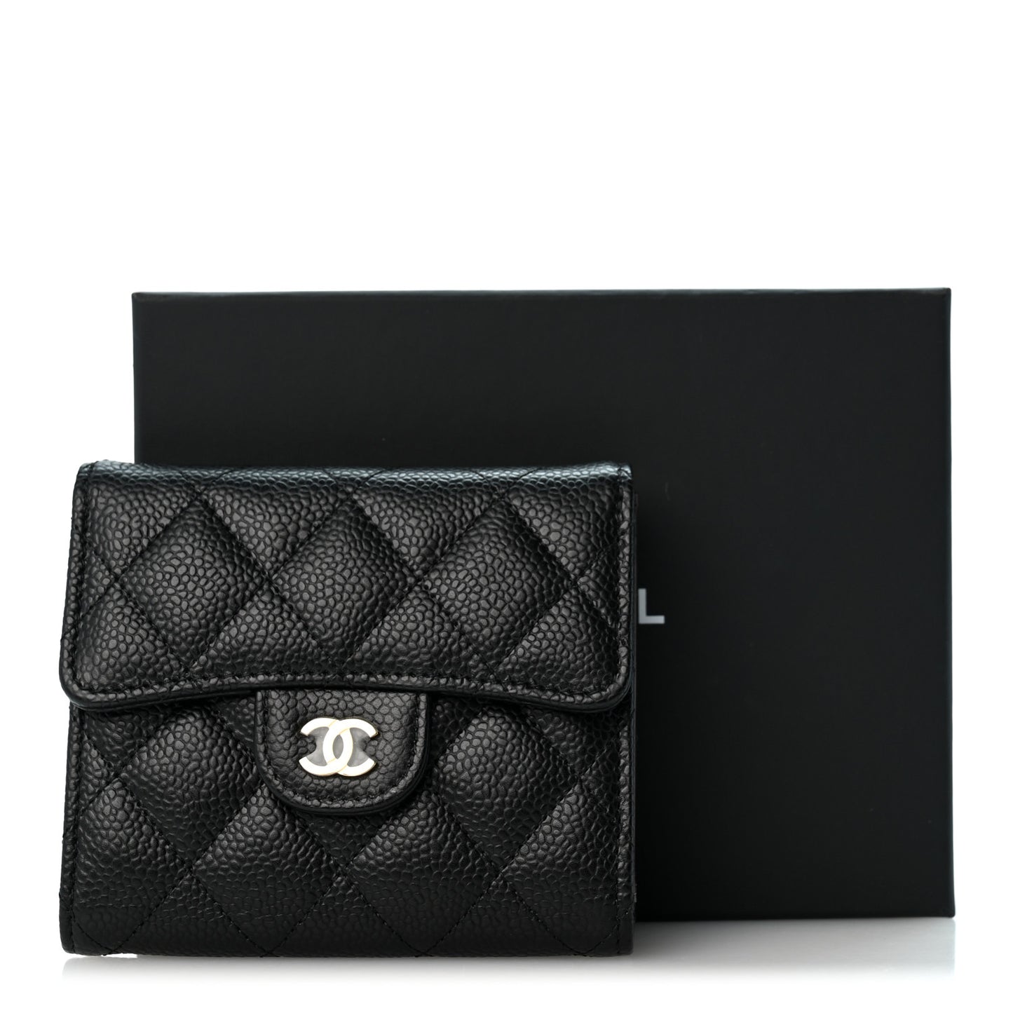 Caviar Quilted Compact Flap Wallet Black