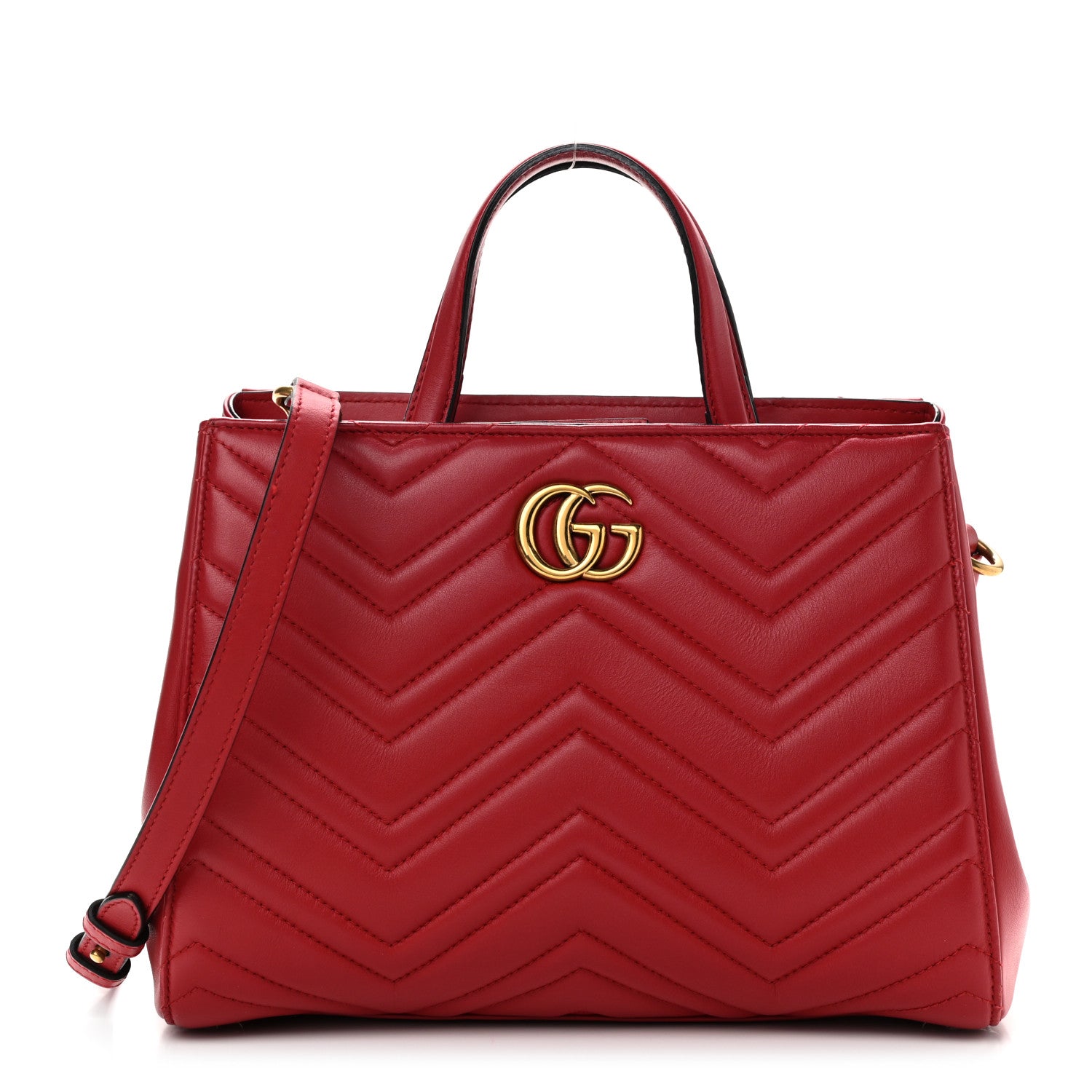 Gucci Calfskin Matelasse Small GG Marmont Tote Hibiscus Red 1 of 14