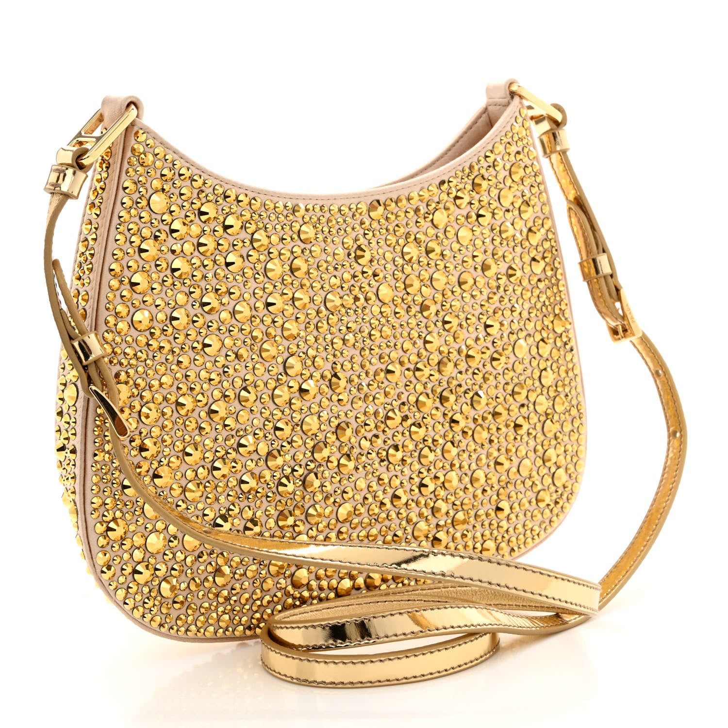 Prada Satin Crystal Cleo Adjustable Strap Shoulder Bag Platino 3 of 11