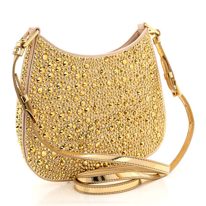 Prada Satin Crystal Cleo Adjustable Strap Shoulder Bag Platino 3 of 11