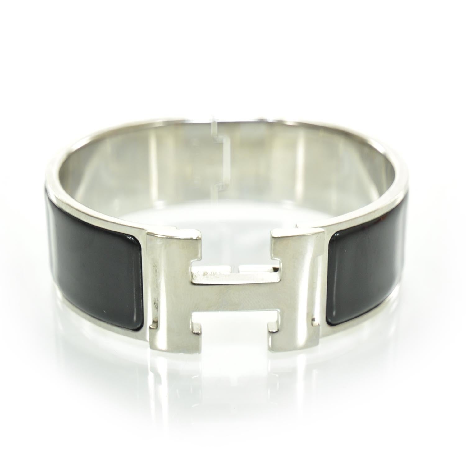 Hermes Enamel Clic Clac H Bracelet Wide Black Silver 1 of 7