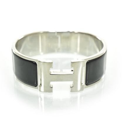 Hermes Enamel Clic Clac H Bracelet Wide Black Silver 1 of 7