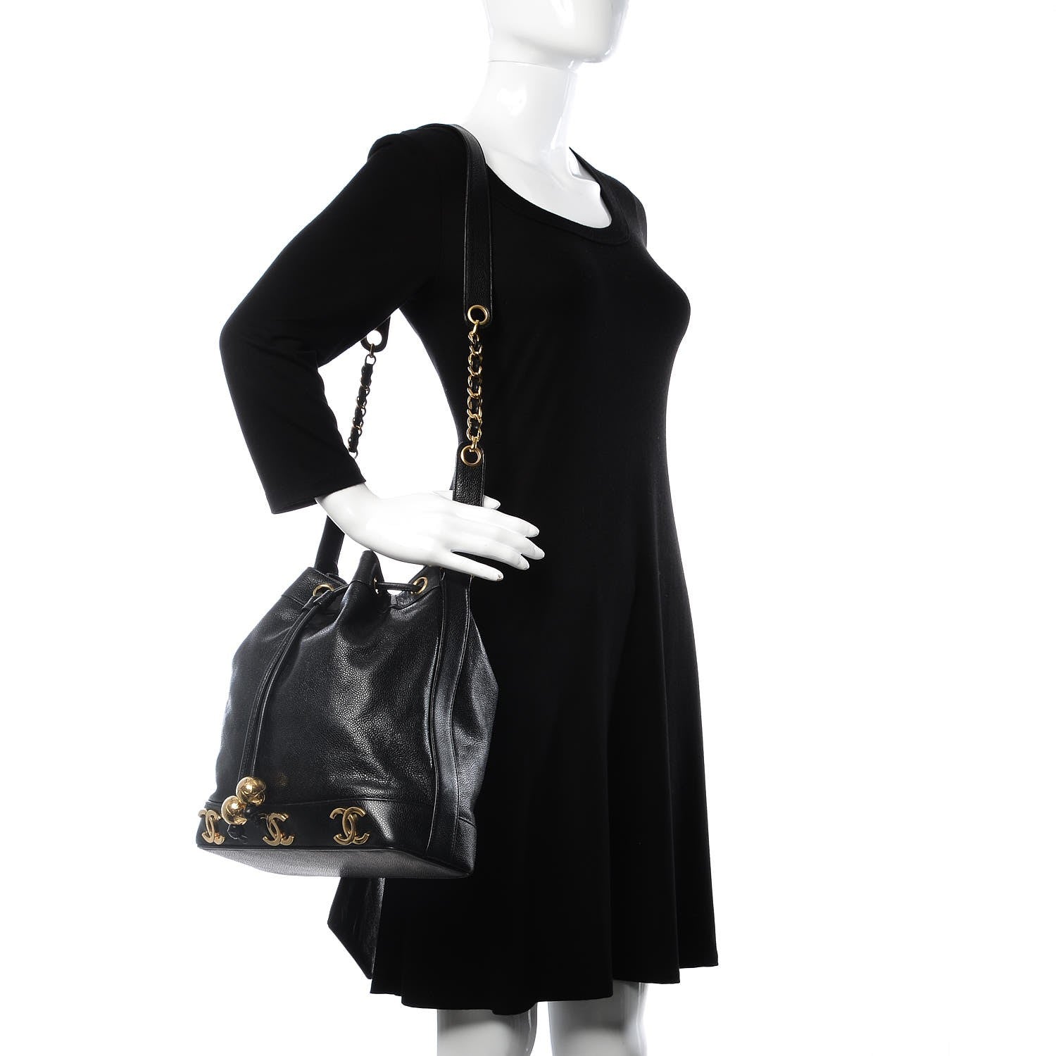 Chanel Caviar CC Drawstring Shoulder Bag Black 2 of 10