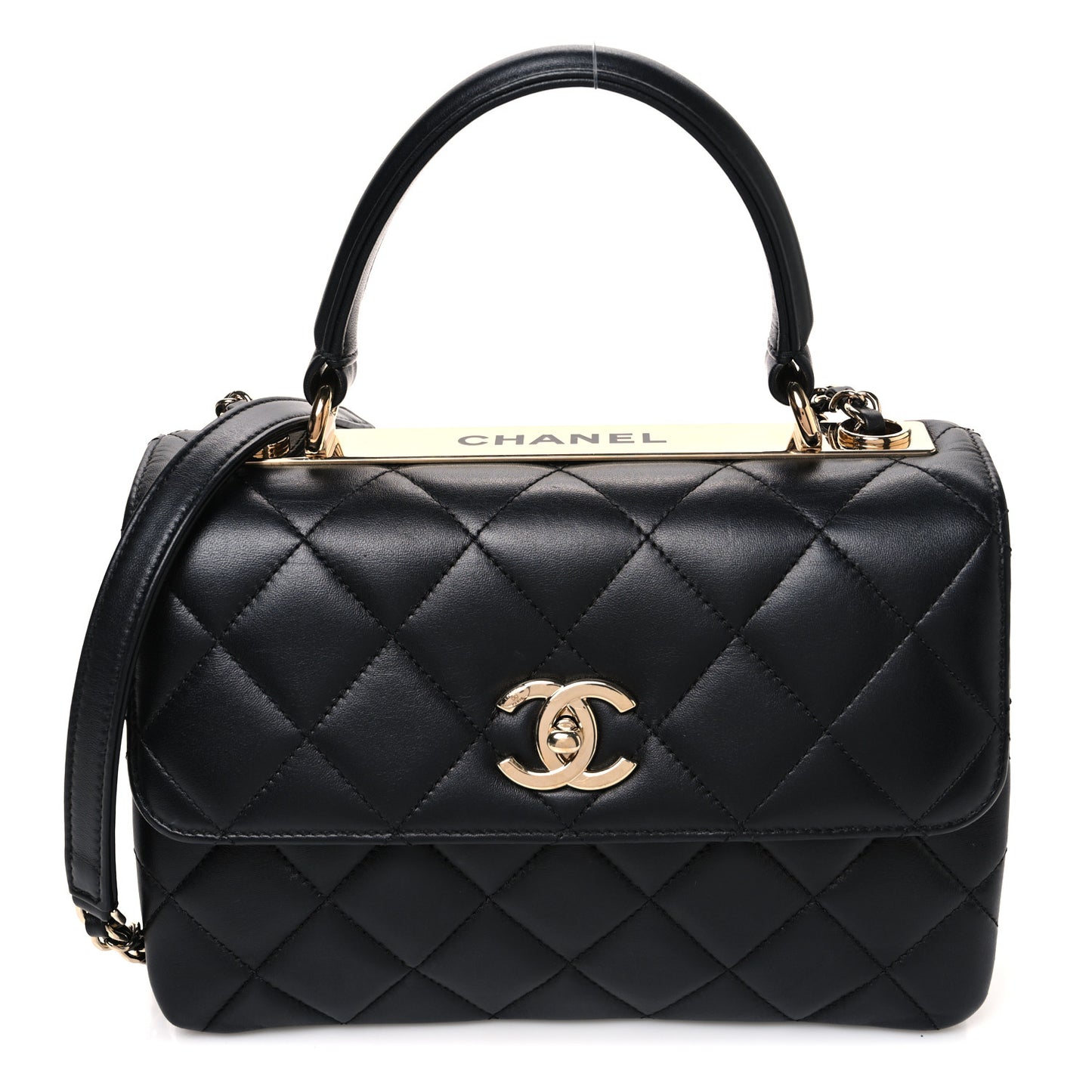 Lambskin Quilted Small Trendy CC Dual Handle Flap Bag Black