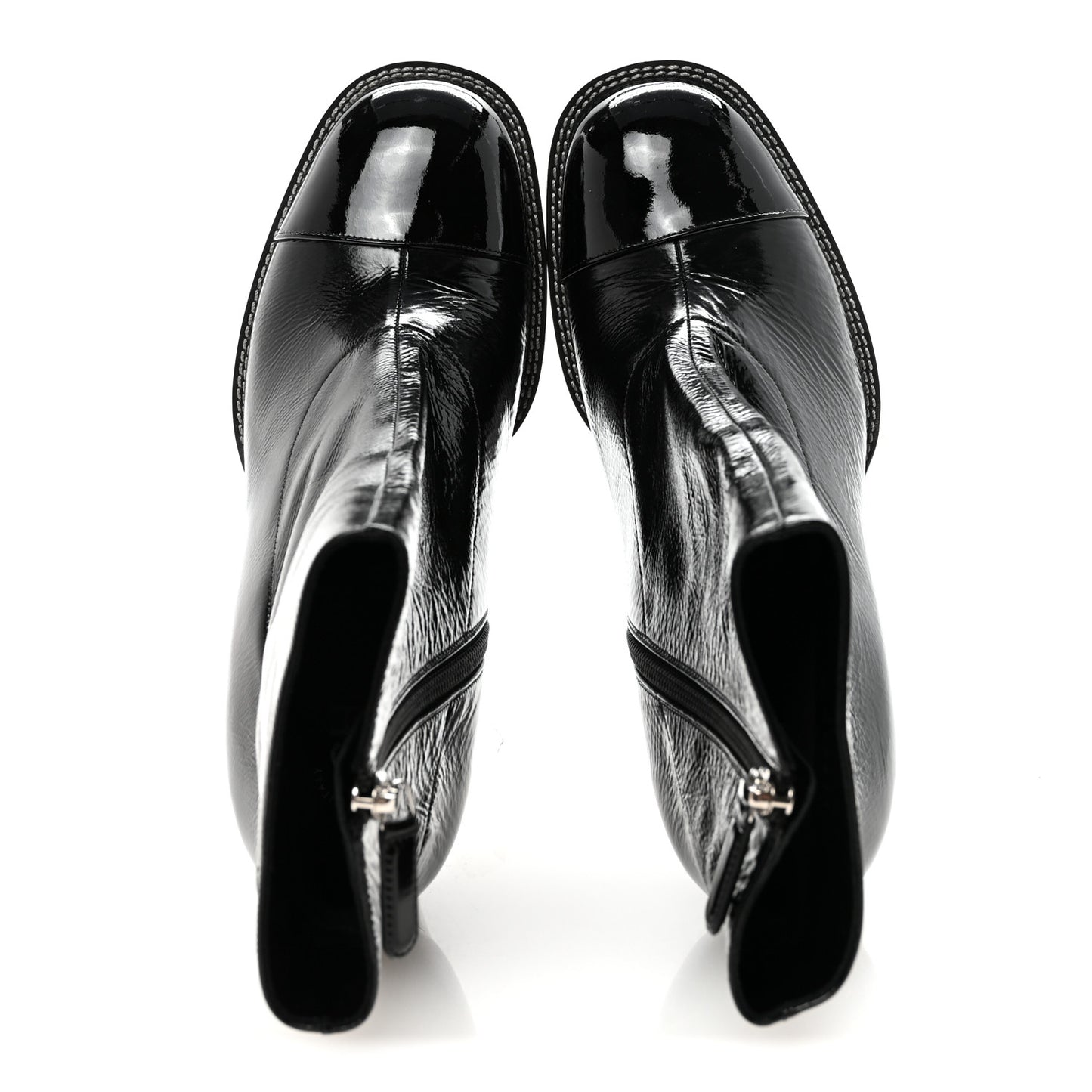 Shiny Calfskin Patent Cap Toe CC Short Boots 38.5 Black