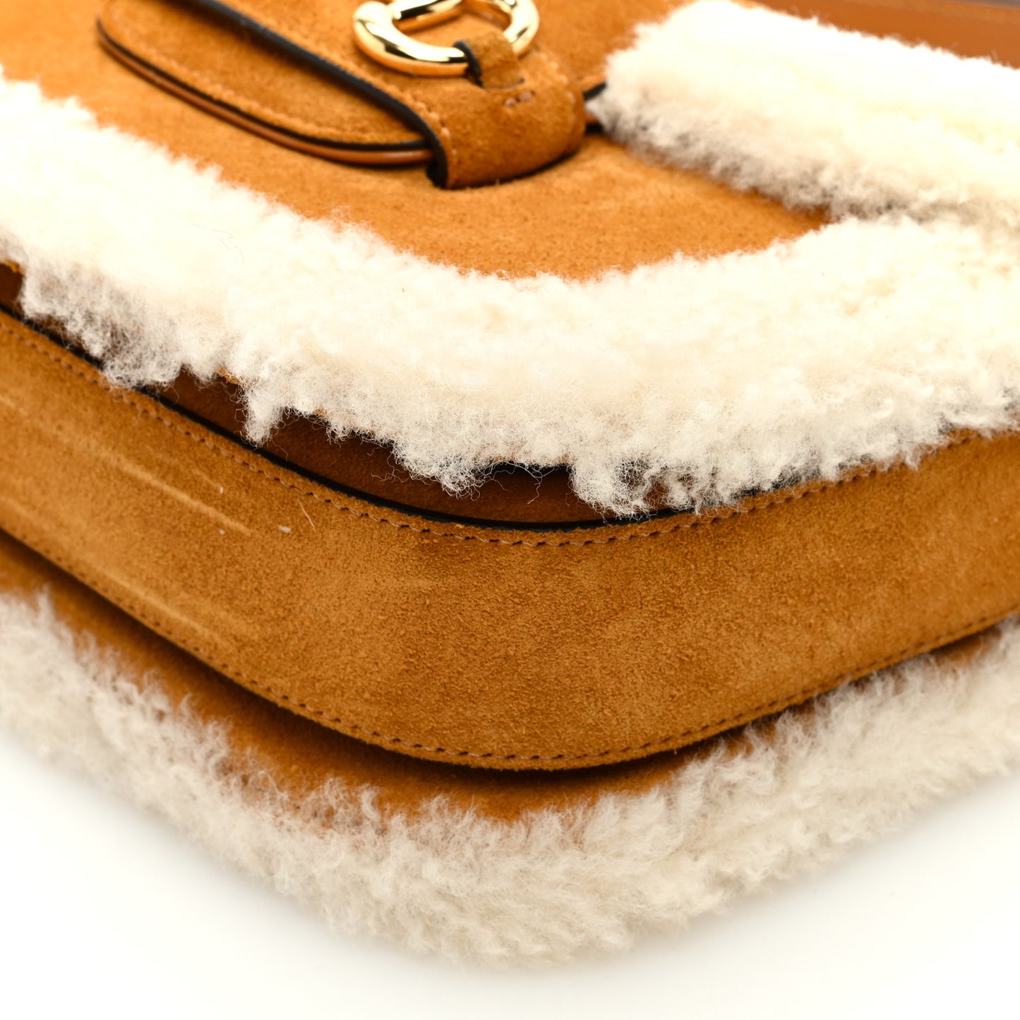 Suede Shearling Horsebit 1955 Shoulder Bag Brown