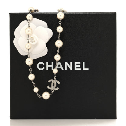 Chanel Crystal Pearl CC Long Necklace Silver 5 of 5