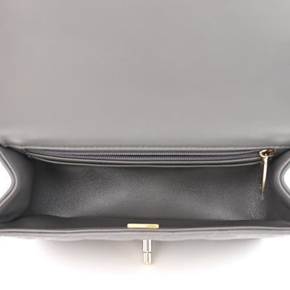 Chanel Lambskin Quilted Mini Top Handle Rectangular Flap Dark Grey 5 of 11