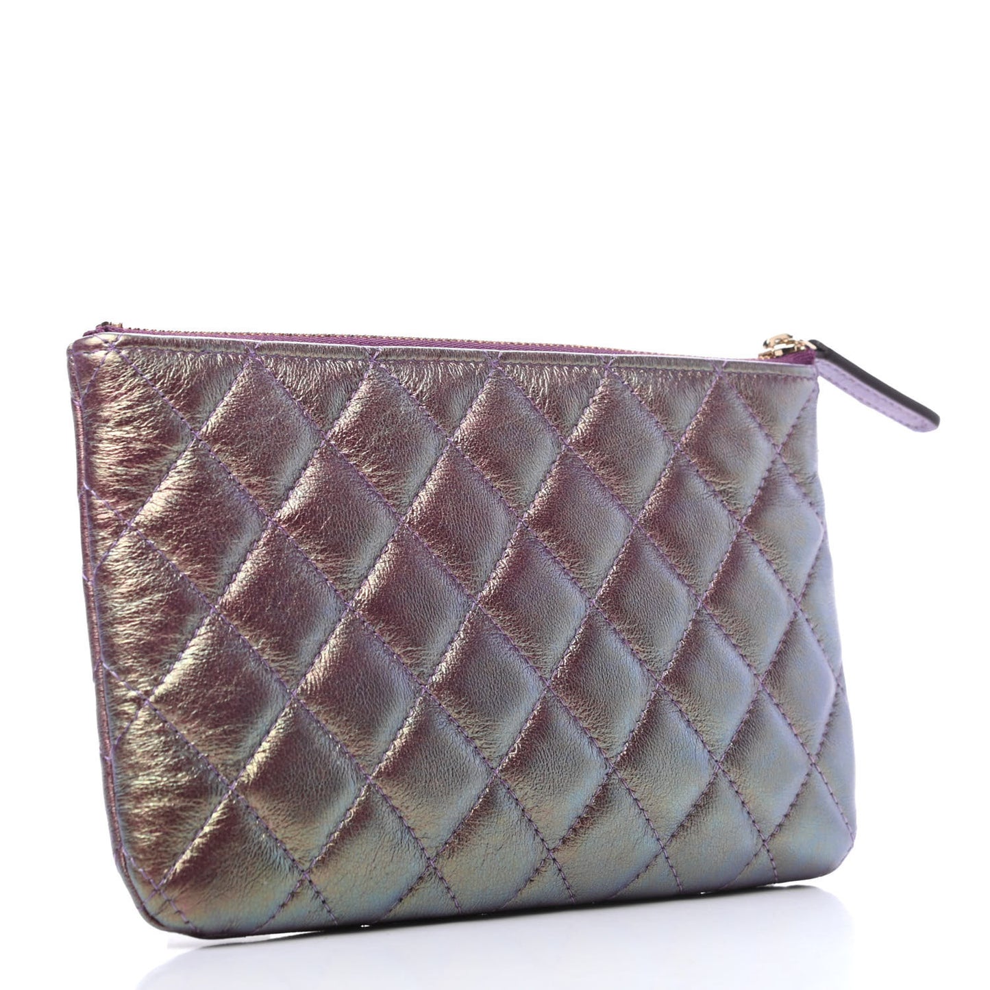 Iridescent Lambskin Quilted Cosmetic Case Purple