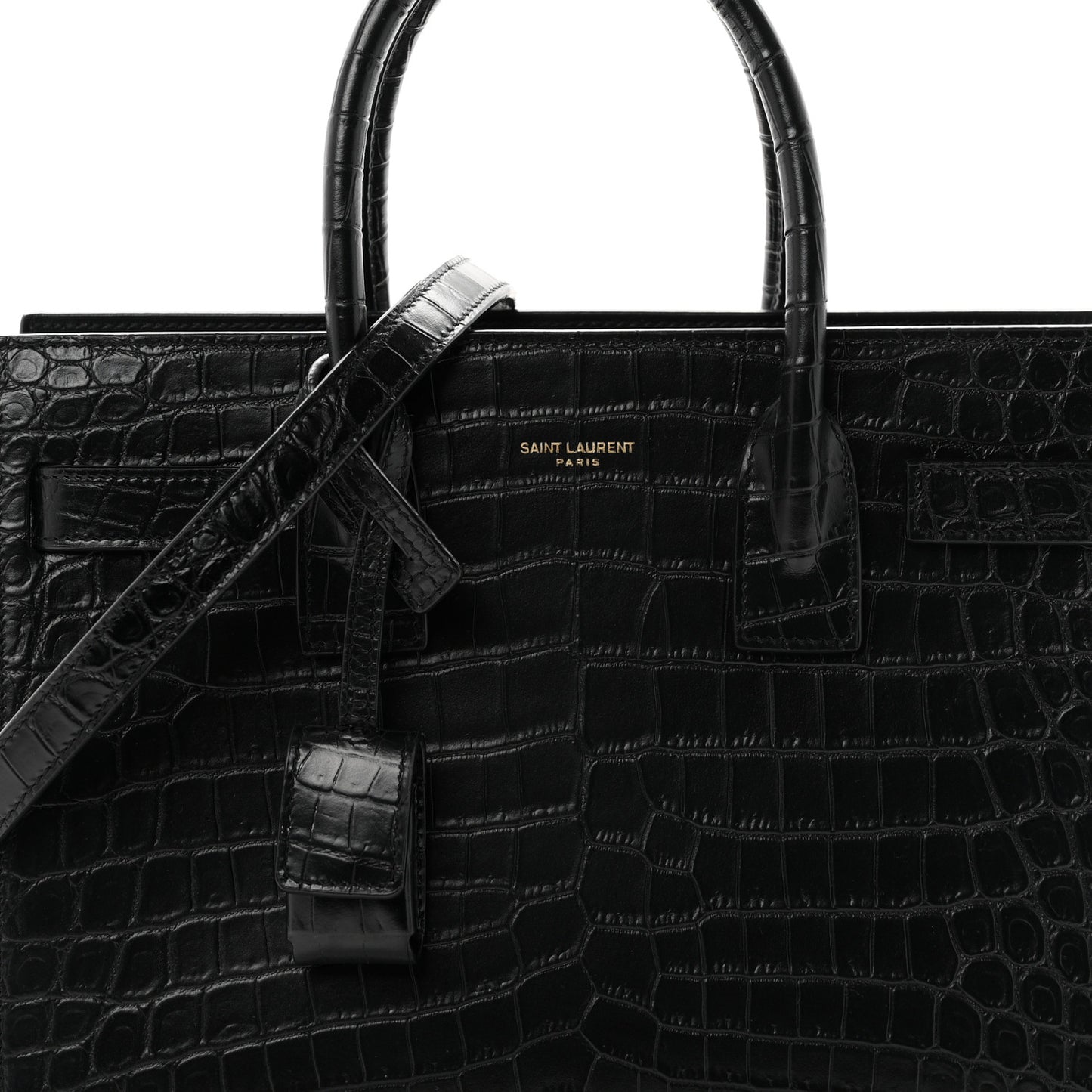 Calfskin Crocodile Embossed Baby Sac De Jour Black