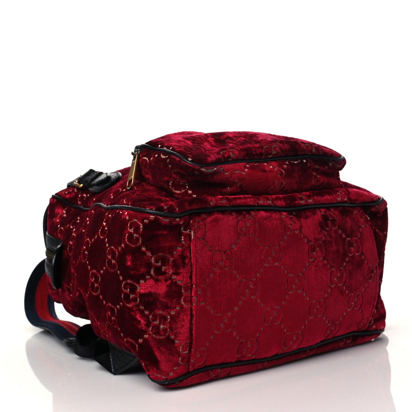 Velvet GG Monogram Textured Calfskin Web Small Double Buckle Backpack Red Cipria Black