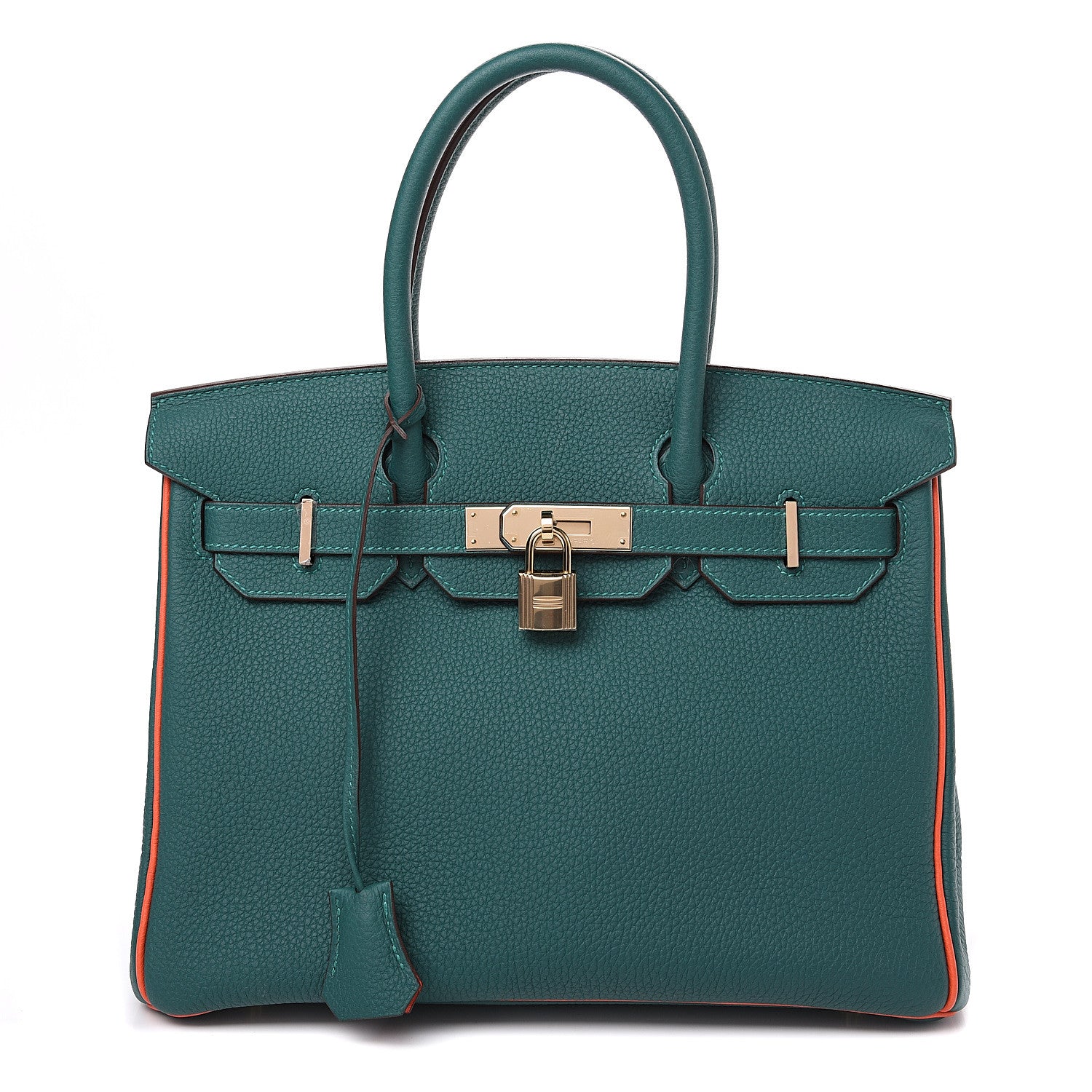 Hermes Togo Horseshoe Birkin 30 Malachite Capucine 1 of 11