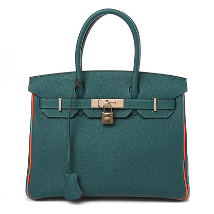 Hermes Togo Horseshoe Birkin 30 Malachite Capucine 1 of 11