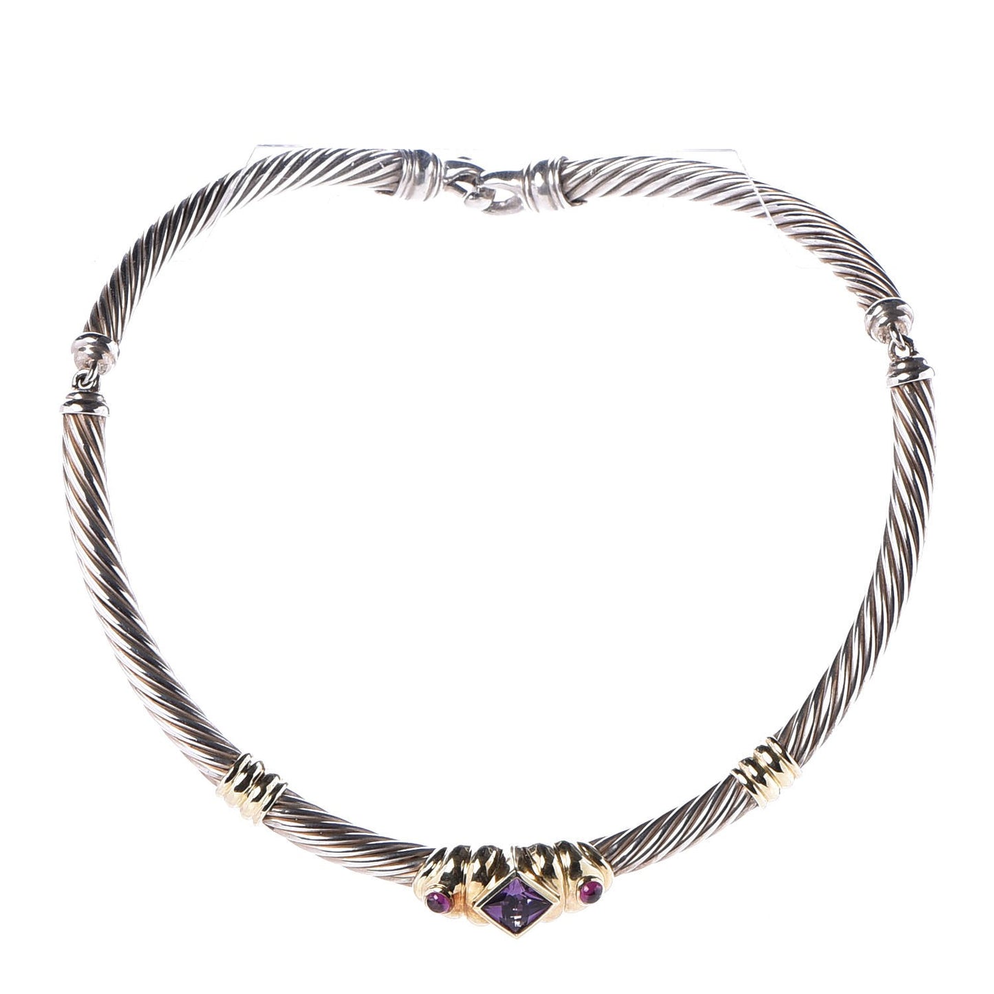 Sterling Silver 14K Yellow Gold Amethyst 7mm Renaissance Cable Necklace