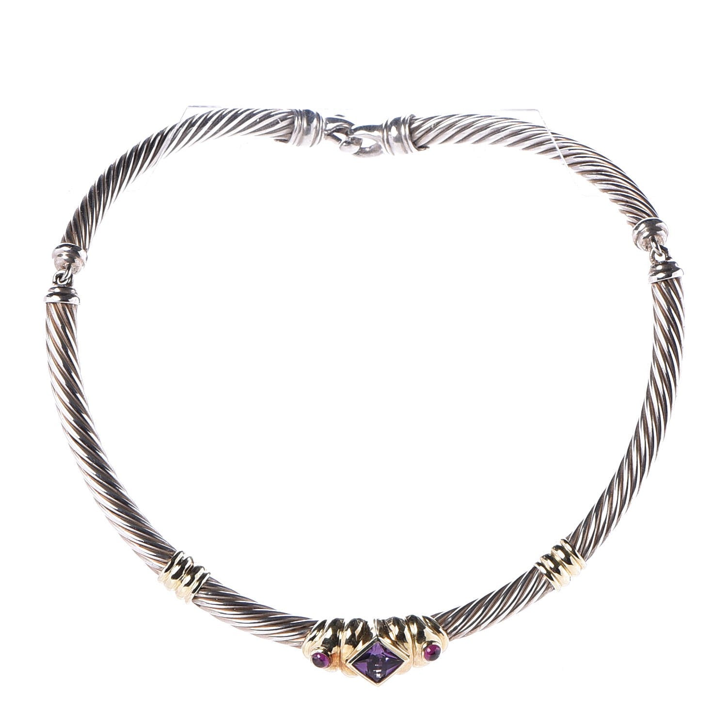 David Yurman Sterling Silver 14K Yellow Gold Amethyst 7mm Renaissance Cable Necklace 1 of 5