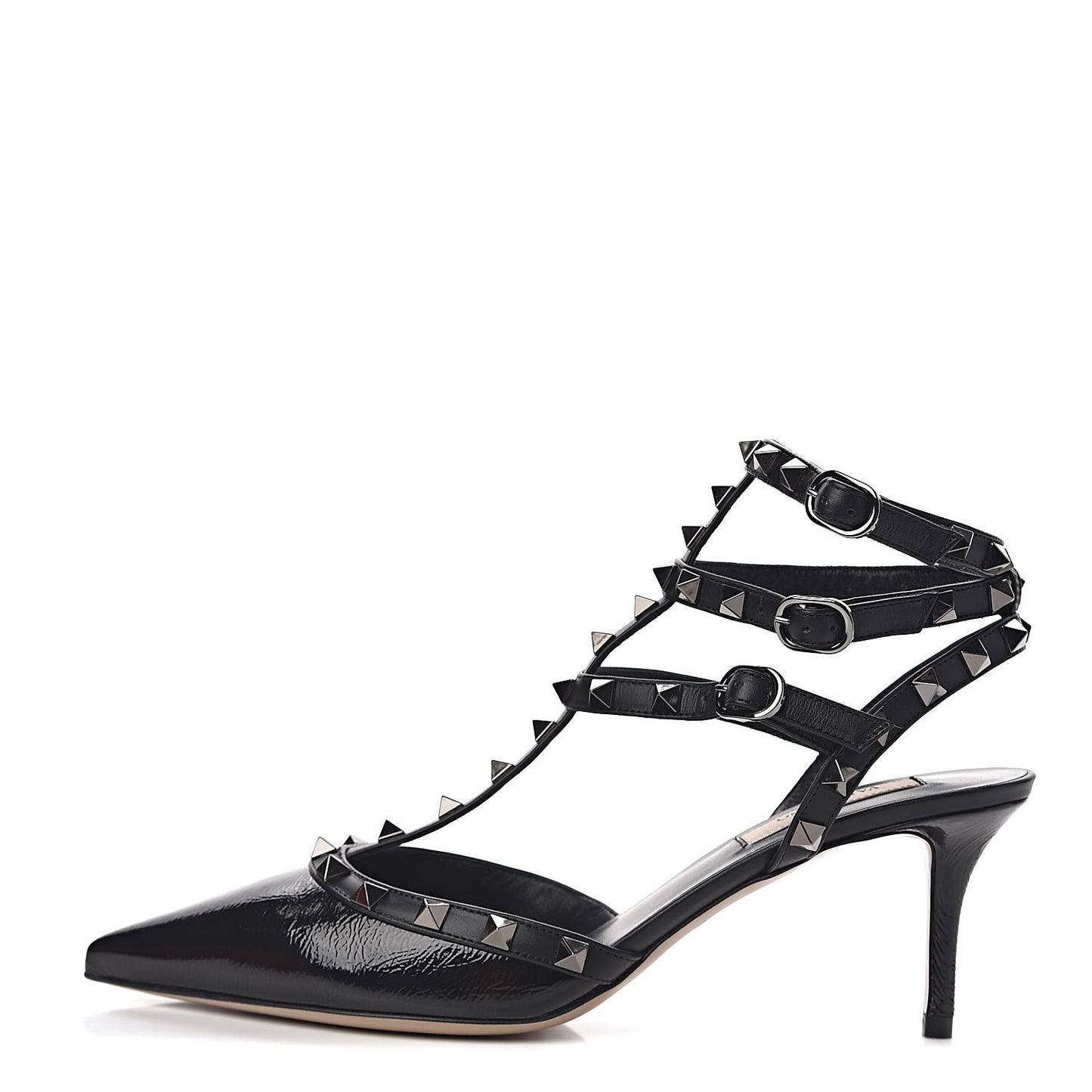 Wrinkled Patent Nappa Rockstud Ankle Strap 65mm Pumps 39 Black
