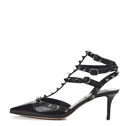 Valentino Garavani Wrinkled Patent Nappa Rockstud Ankle Strap 65mm Pumps 39 Black 1 of 9