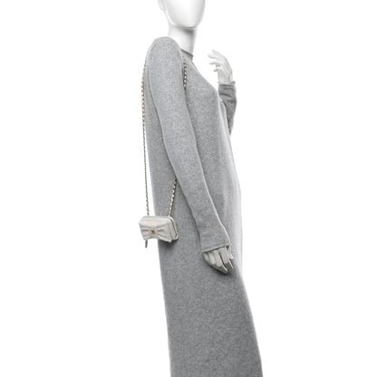 Chanel Tweed Quilted Bow Flap Card Holder On Chain White 2 of 12