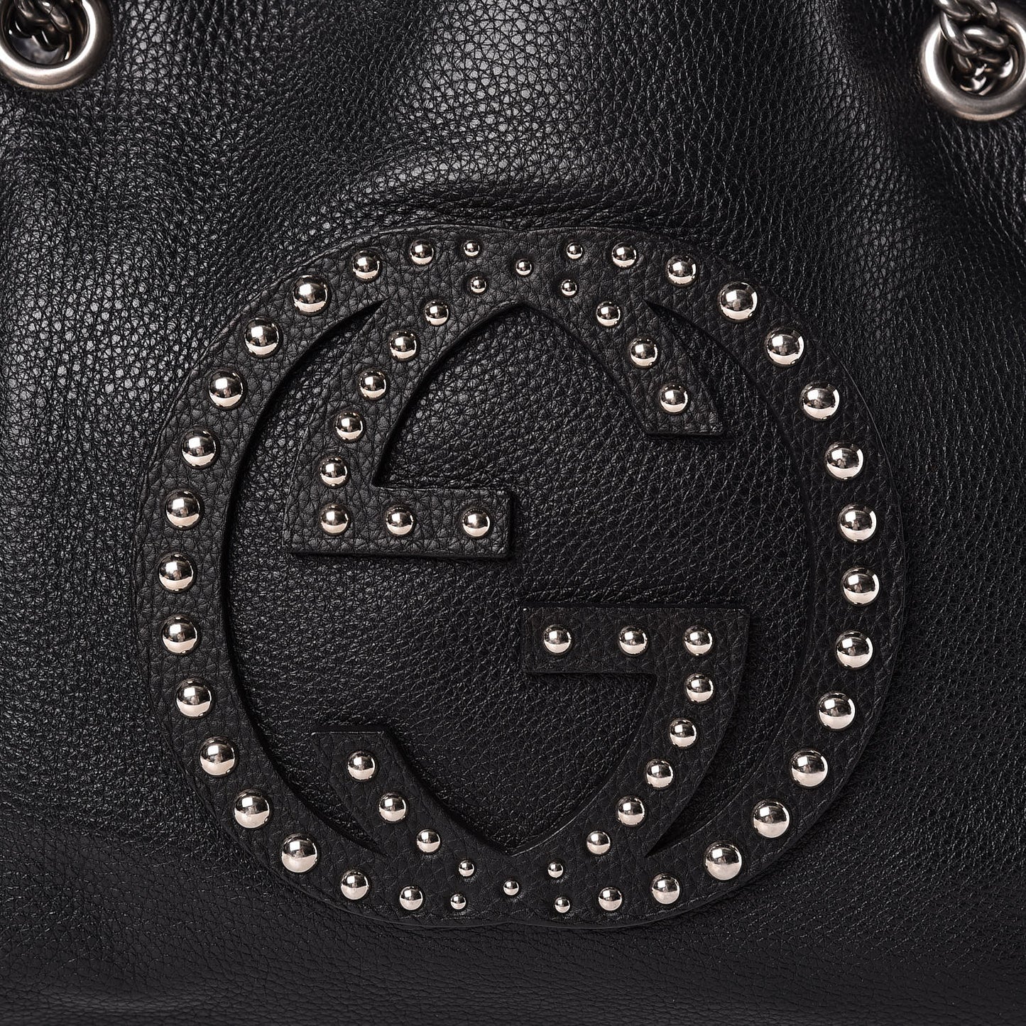 Pebbled Calfskin Studded Medium Soho Chain Shoulder Bag Black