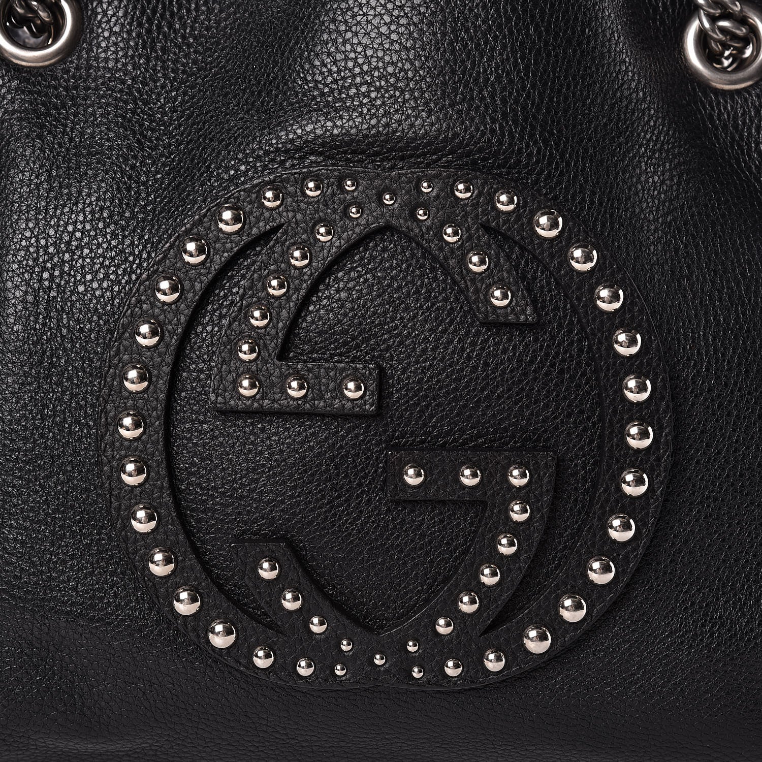Gucci Pebbled Calfskin Studded Medium Soho Chain Shoulder Bag Black 8 of 14