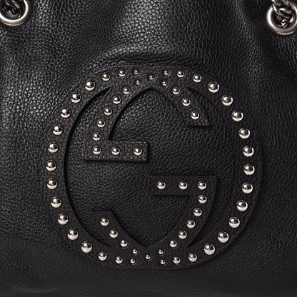 Gucci Pebbled Calfskin Studded Medium Soho Chain Shoulder Bag Black 8 of 14