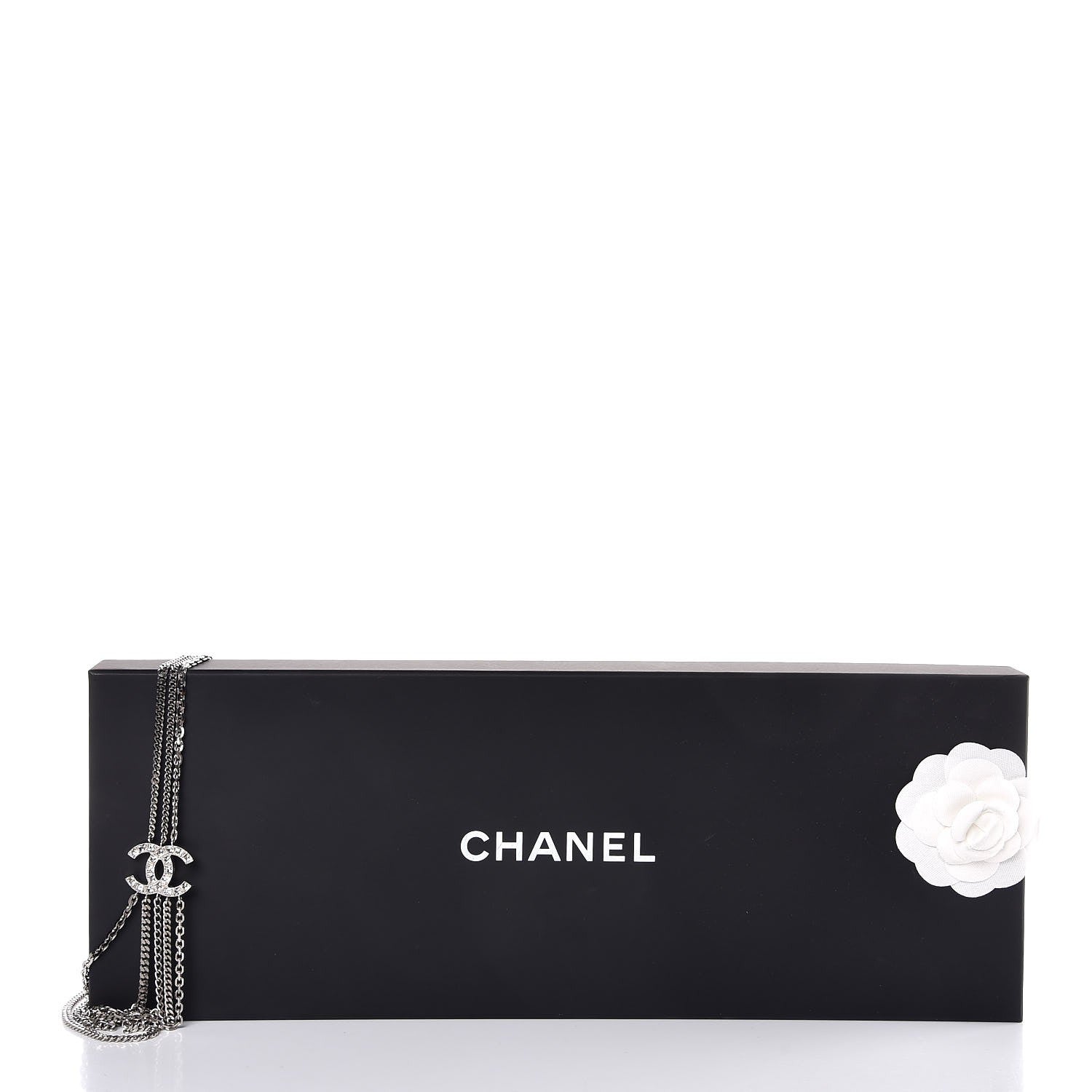 Chanel Baguette Crystal CC Shield Multi Strand Long Chain Necklace Silver 6 of 6