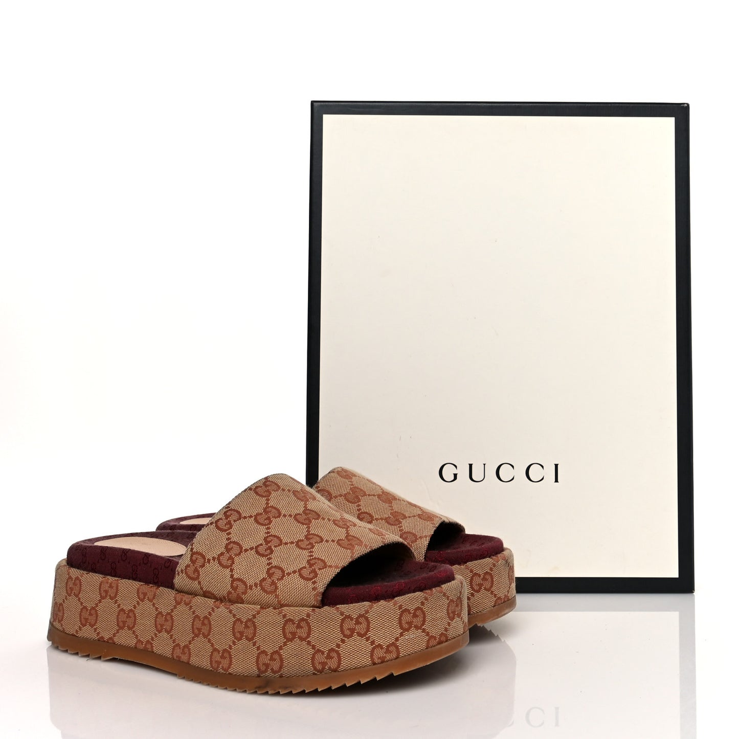 Canvas GG Monogram Angelina Platform Slide Sandals 38 Beige Ruggine