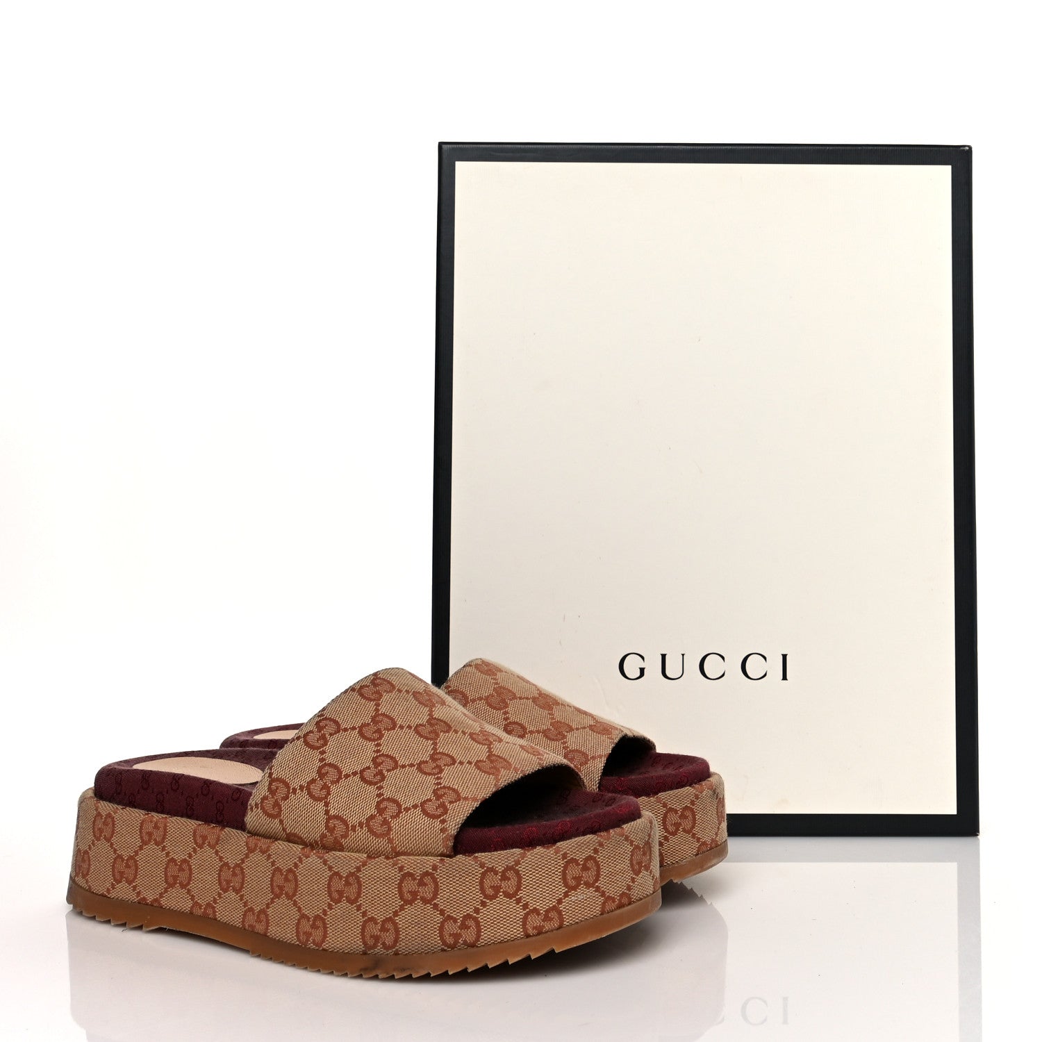 Gucci Canvas GG Monogram Angelina Platform Slide Sandals 38 Beige Ruggine 10 of 10