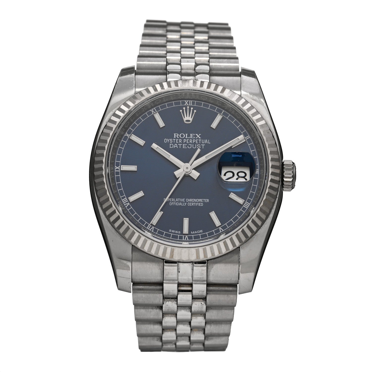 Rolex Stainless Steel 18K White Gold 36mm Oyster Perpetual Datejust Watch Blue 116234 1 of 5