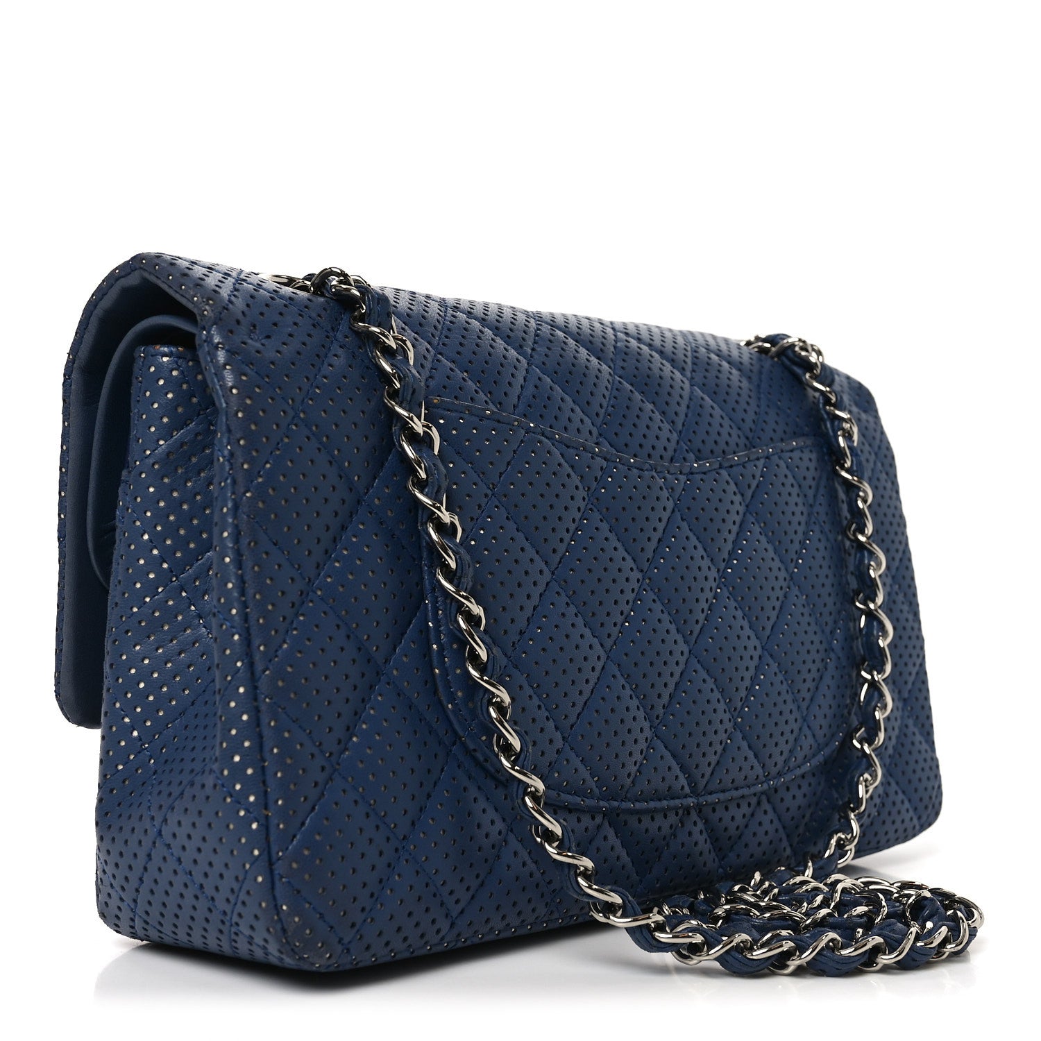 Chanel Lambskin Perforated Medium Double Flap Blue 2 of 9