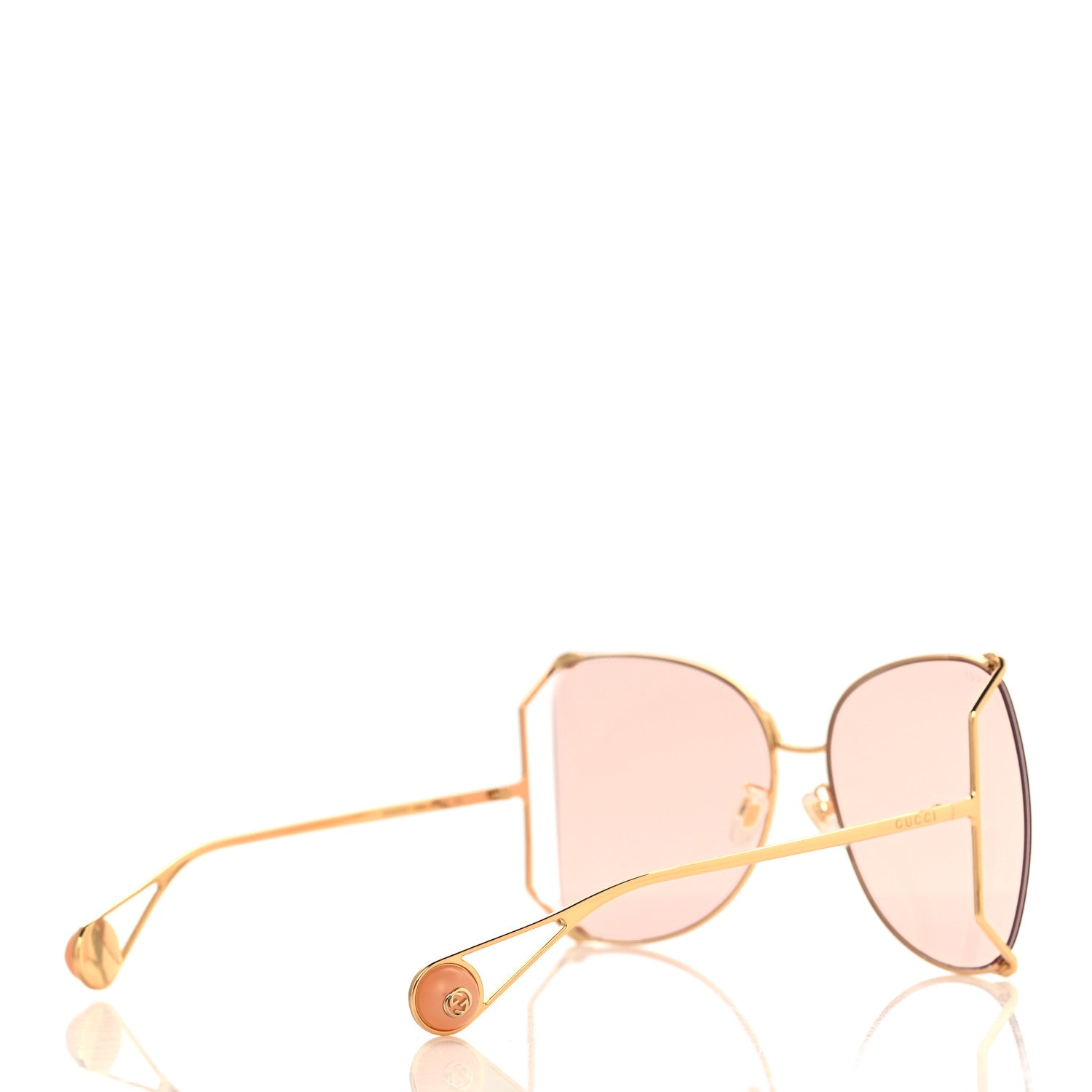 Gucci Metal Oversized Round Sunglasses GG0252S Gold Pink 4 of 7