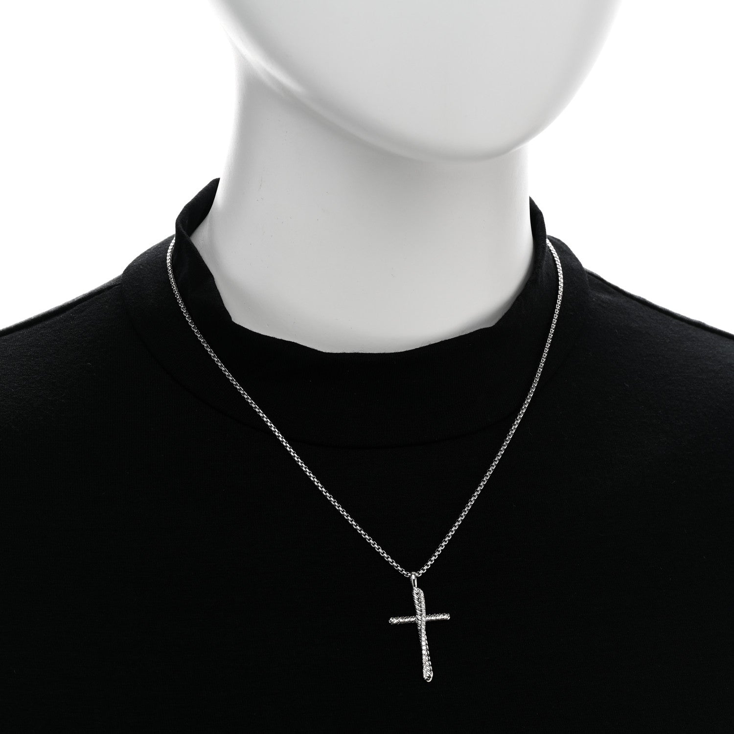 David Yurman Sterling Silver Diamond 35mm Crossover Cross Necklace 2 of 6