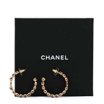 Chanel Crystal CC Hoop Earrings Gold Pink Orange Purple Yellow 7 of 7