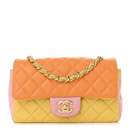 Chanel Lambskin Quilted Tri-color Mini Rectangular Flap Orange Yellow Pink 1 of 14